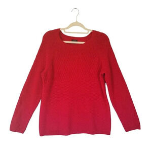 Talbots Sweater Red Crew Neck Nylon Lambswool Blend Cable Knit Pullover Size XL
